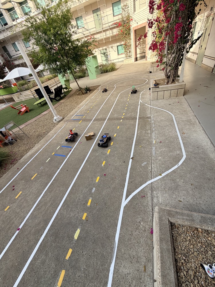 The outdoor course at UC San Diego with the cars on it